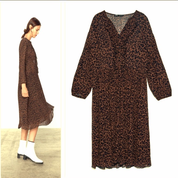 NWT Zara Ruffled Animal Print Dress - Picture 6 of 11